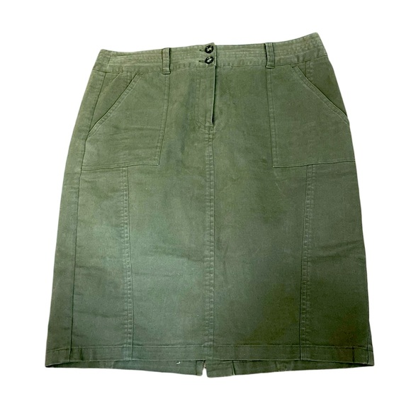 LOFT Ann Taylor army olive green pencil skirt cotton spandex sz 10 patch pockets - Picture 1 of 10